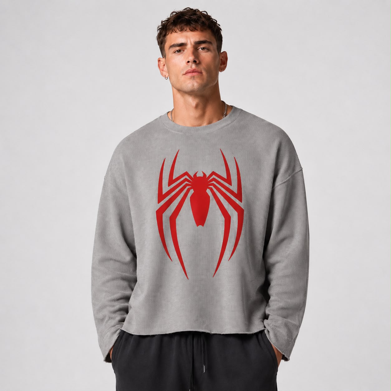 Spider-Man Boxy Fit Waffle Oversized T-Shirt | Premium Streetwear Sweatshirt