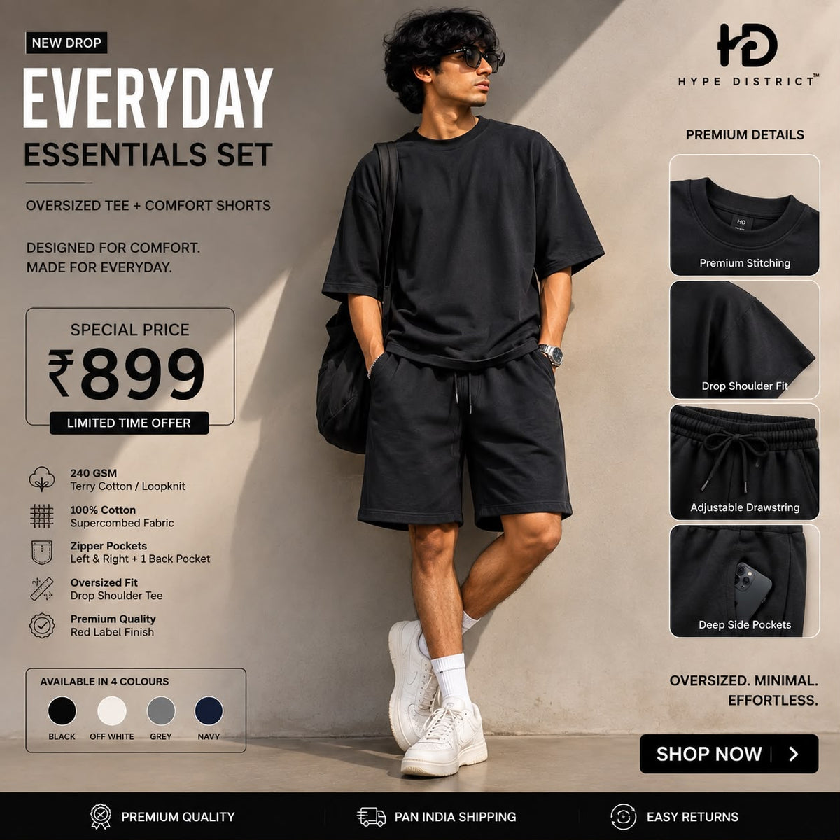 Everyday Essentials Oversized T-Shirt & Comfort Shorts Set | 240 GSM 100% Cotton