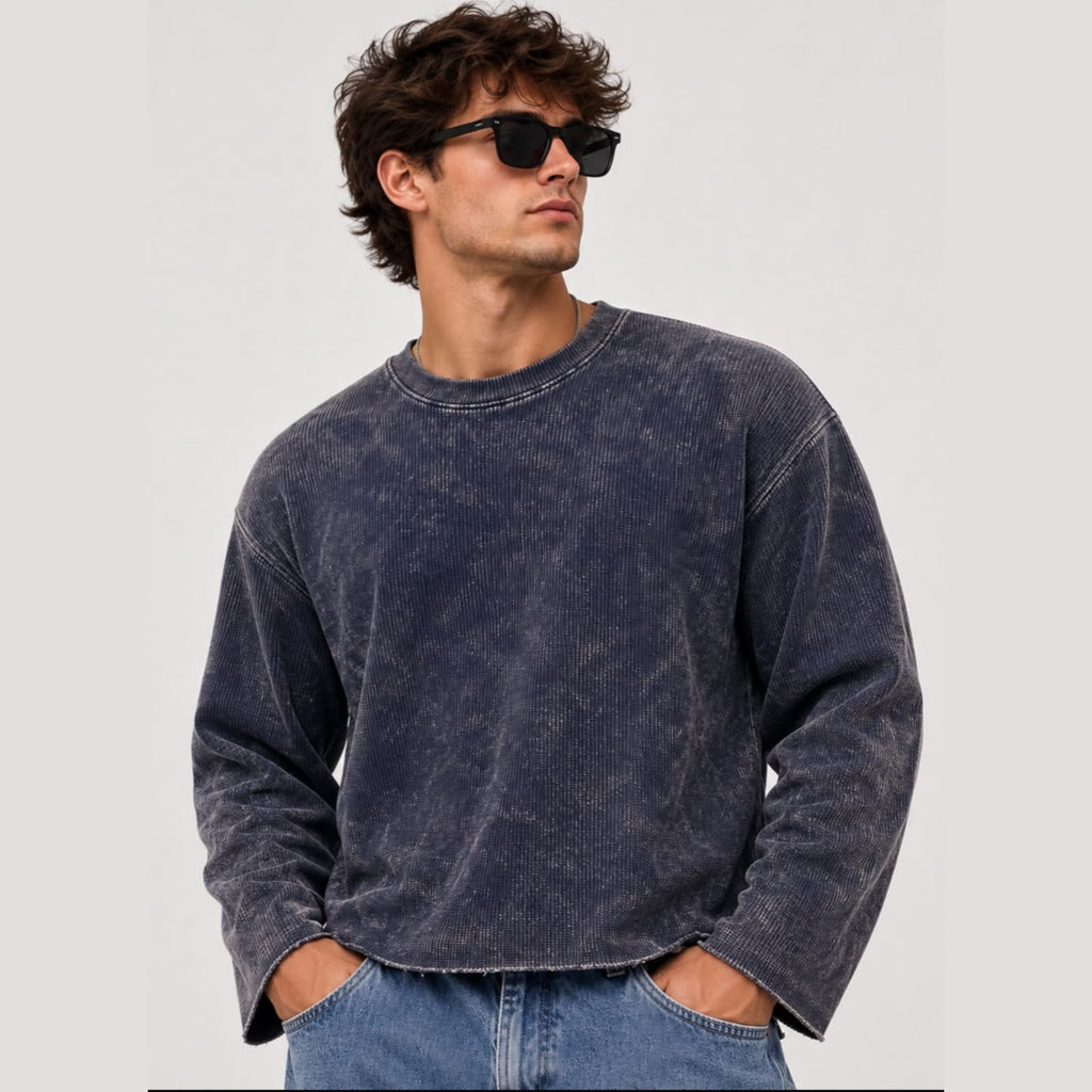 HYPE.DISTRIXT™ Vintage Fade Boxy Long Sleeve Tee – Midnight Grey