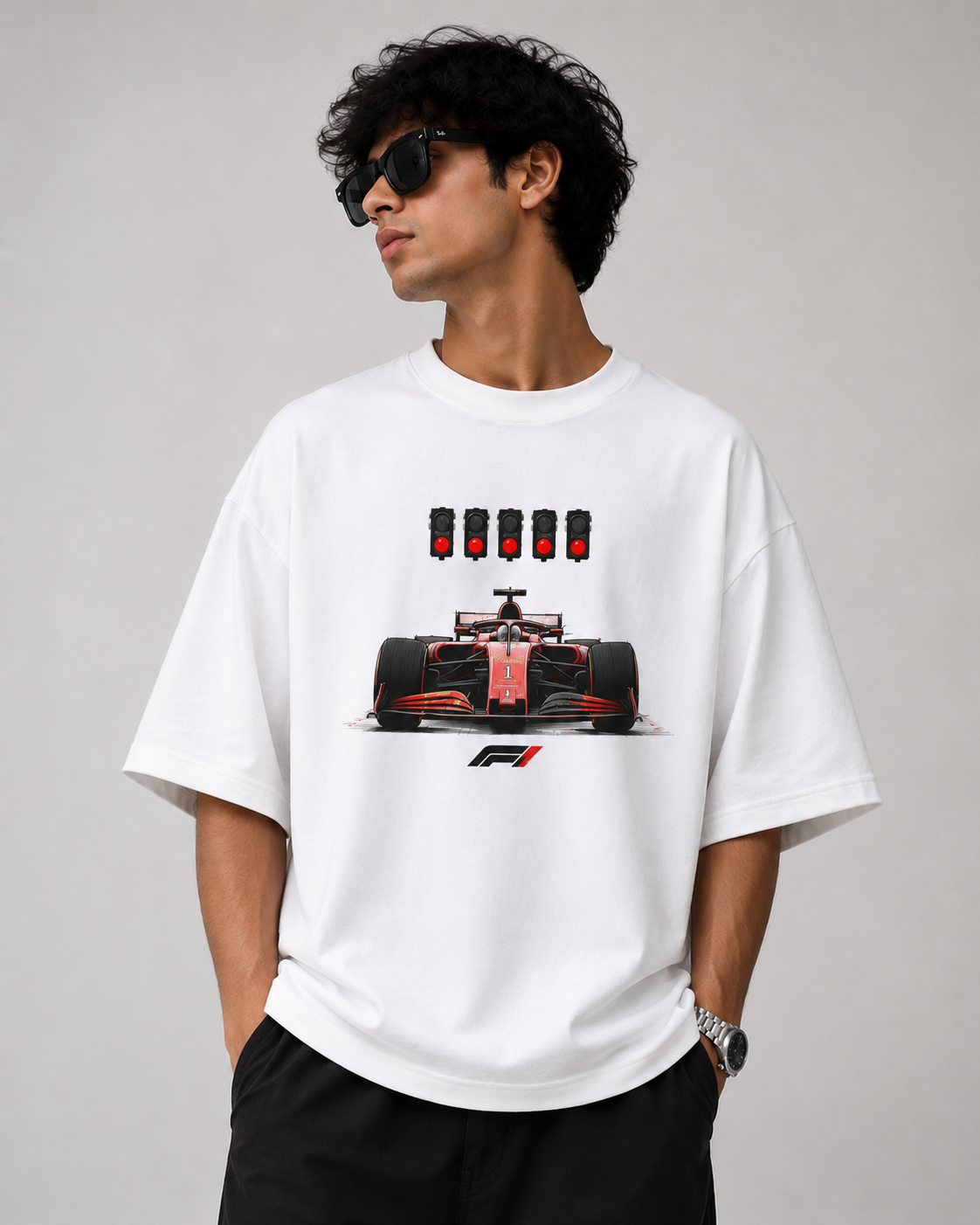 F1 Racing Lights Oversized T-Shirt | Premium Heavyweight Motorsport Graphic Tee
