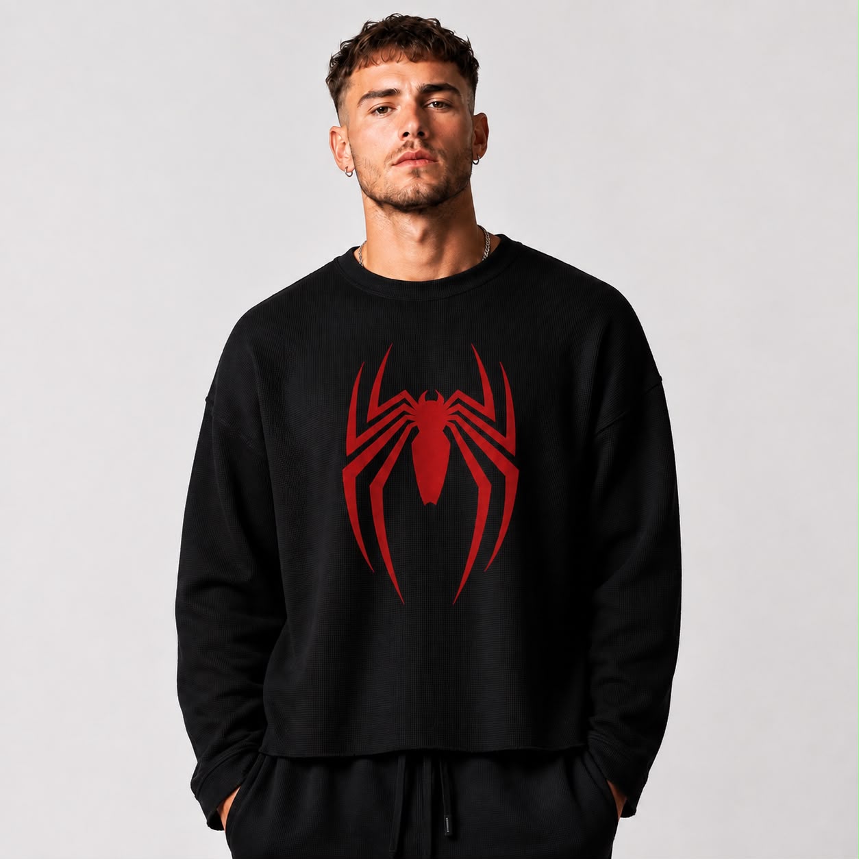 Spider-Man Boxy Fit Waffle Oversized T-Shirt | Premium Streetwear Sweatshirt