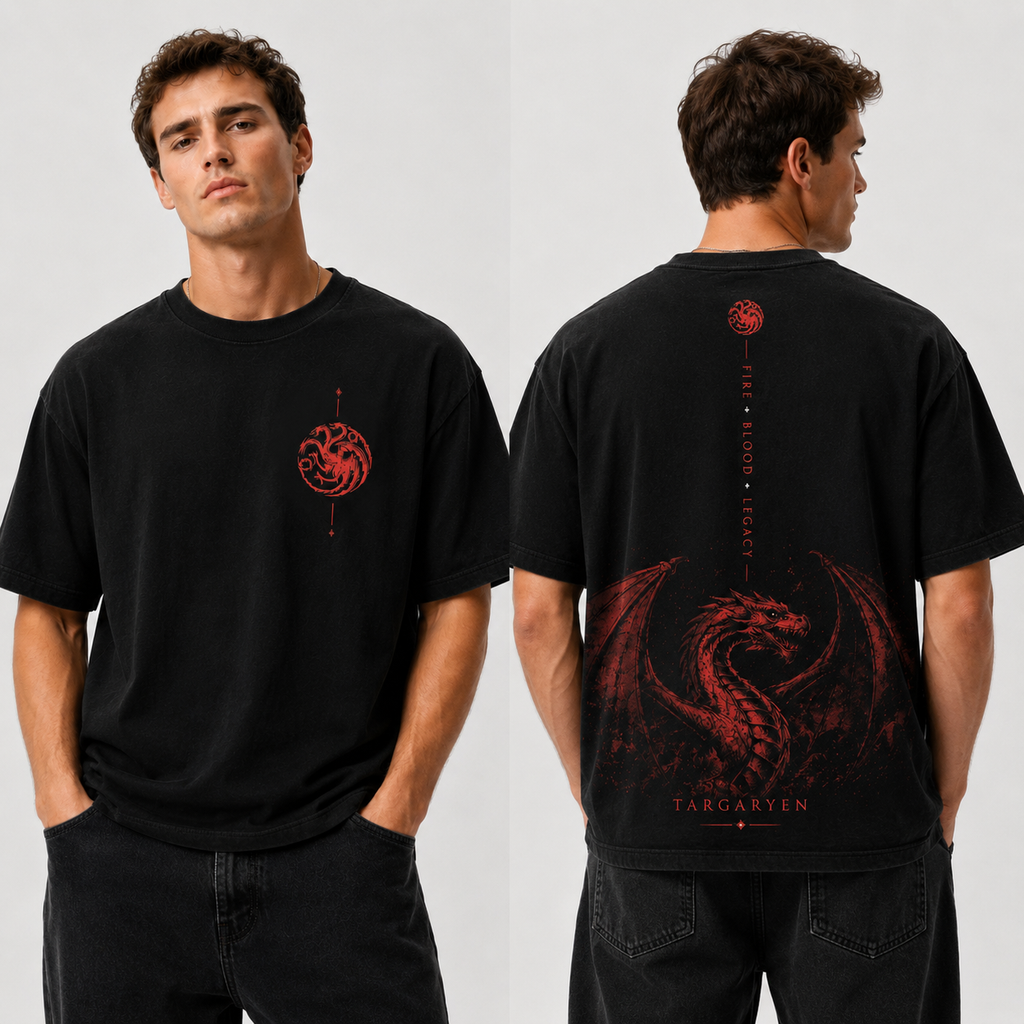 House Targaryen Dragon Oversized T-Shirt | Fire & Blood Legacy | Premium 240 GSM Cotton