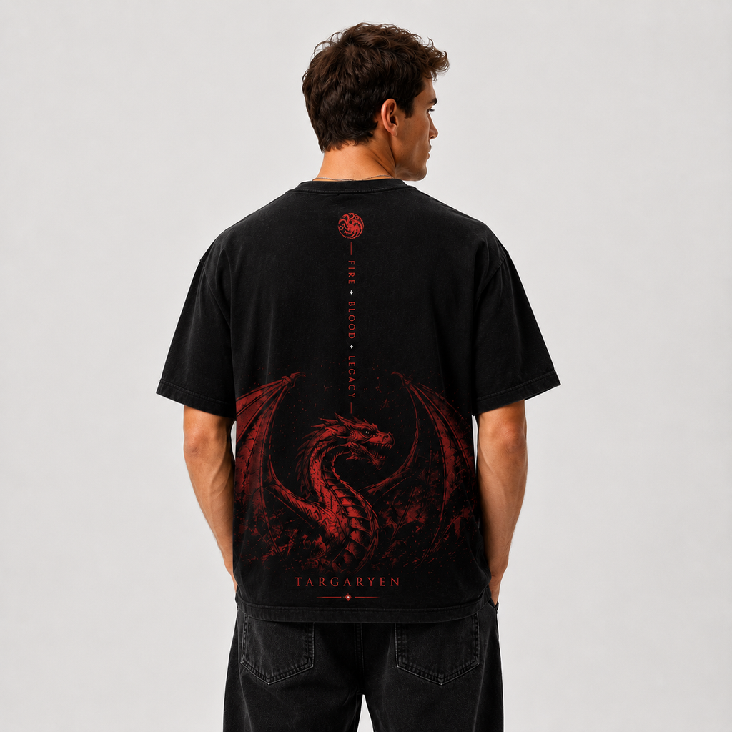 House Targaryen Dragon Oversized T-Shirt | Fire & Blood Legacy | Premium 240 GSM Cotton